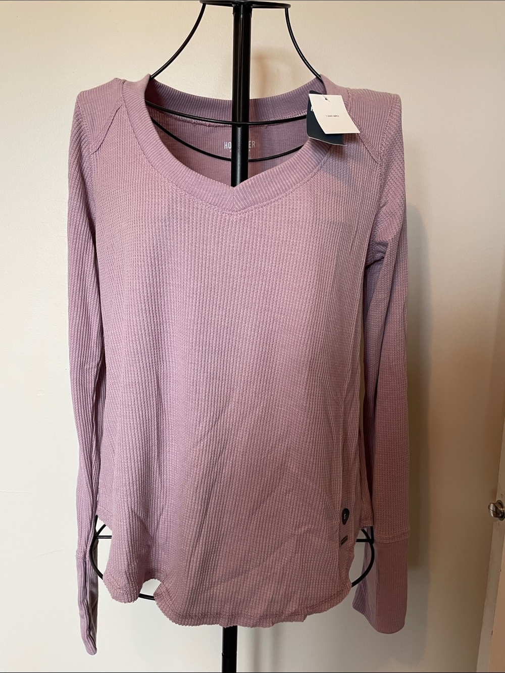 Hollister Easy T-Shirt Dusty Lavender Waffle V-Neck Long Sleeve Tee